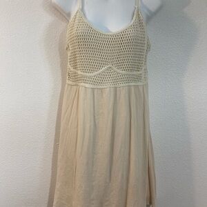 Catch Me macrame bodice, open back, fully lined, gauzy crinkled rayon sundress